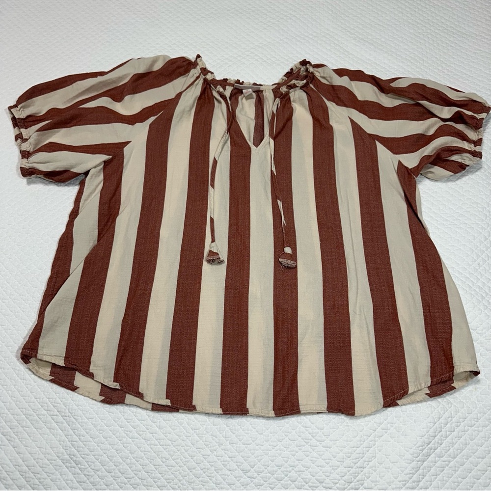 Knox Rose Striped Cream and Rust Women's Top Sz XL